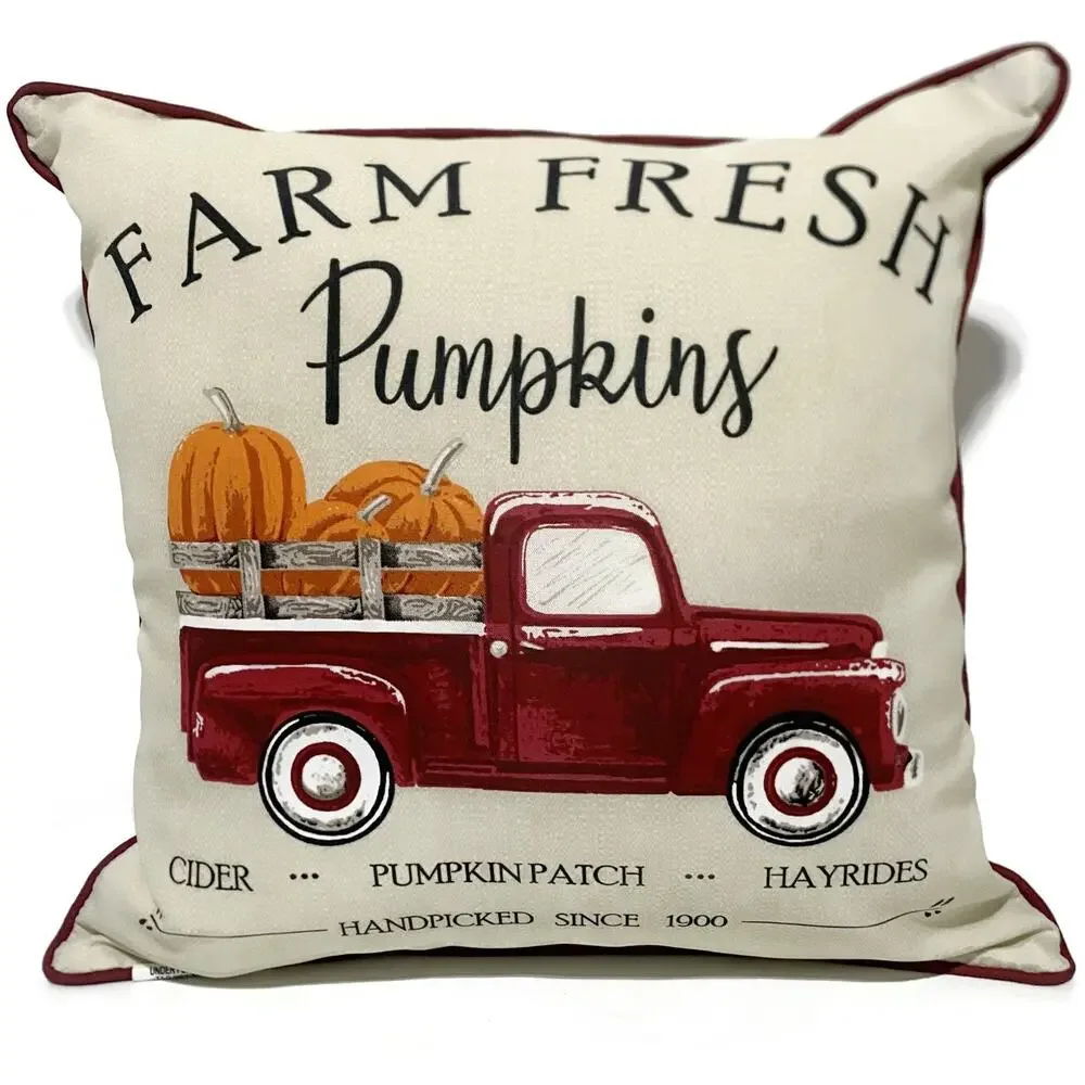 Mainstays Indoor Outdoor Throw Pillow Farm Fresh Pumpkins 15x15 Fall Decor NWT